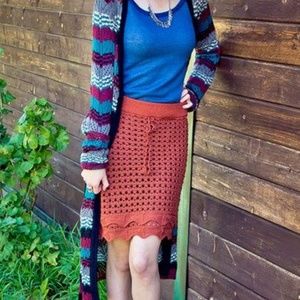 🍍 NICK & MO Burnt Orange Crochet Boho A-Line Skirt